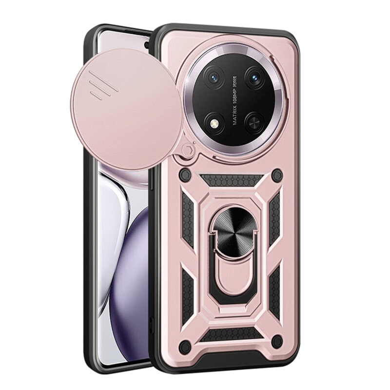 Husa pentru Honor Magic7 Pro cu inel magnetic si protectie camera CamShield cu sticker - Roz