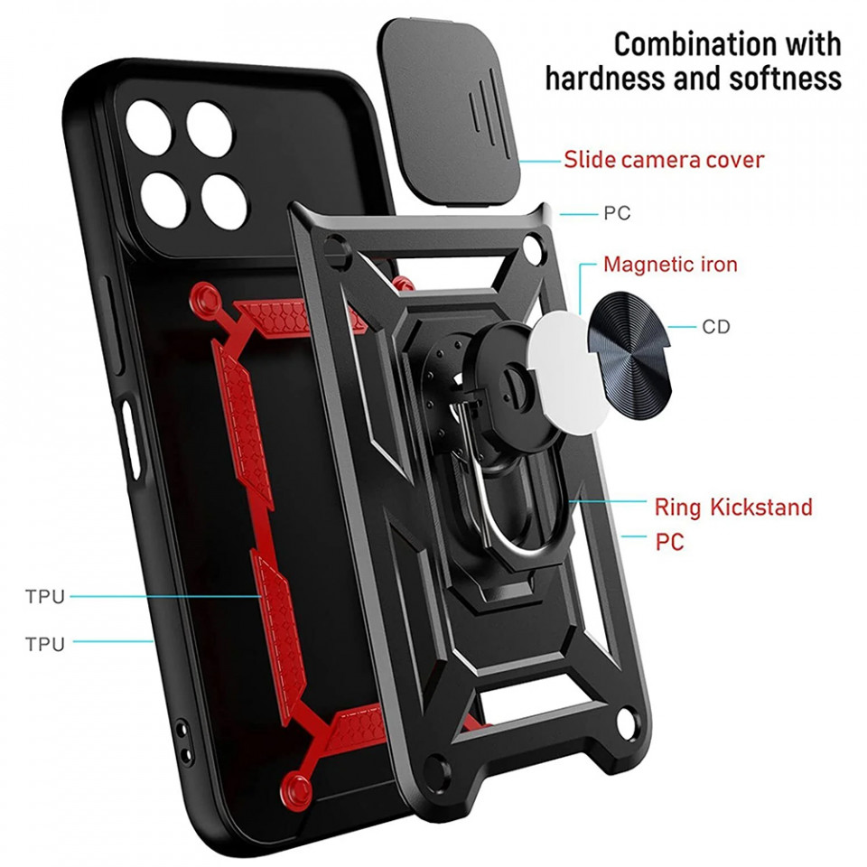 Husa pentru Honor X6 / 70 Lite cu inel magnetic si protectie camera Skyddar CamShield - Negru - 3 | YEO