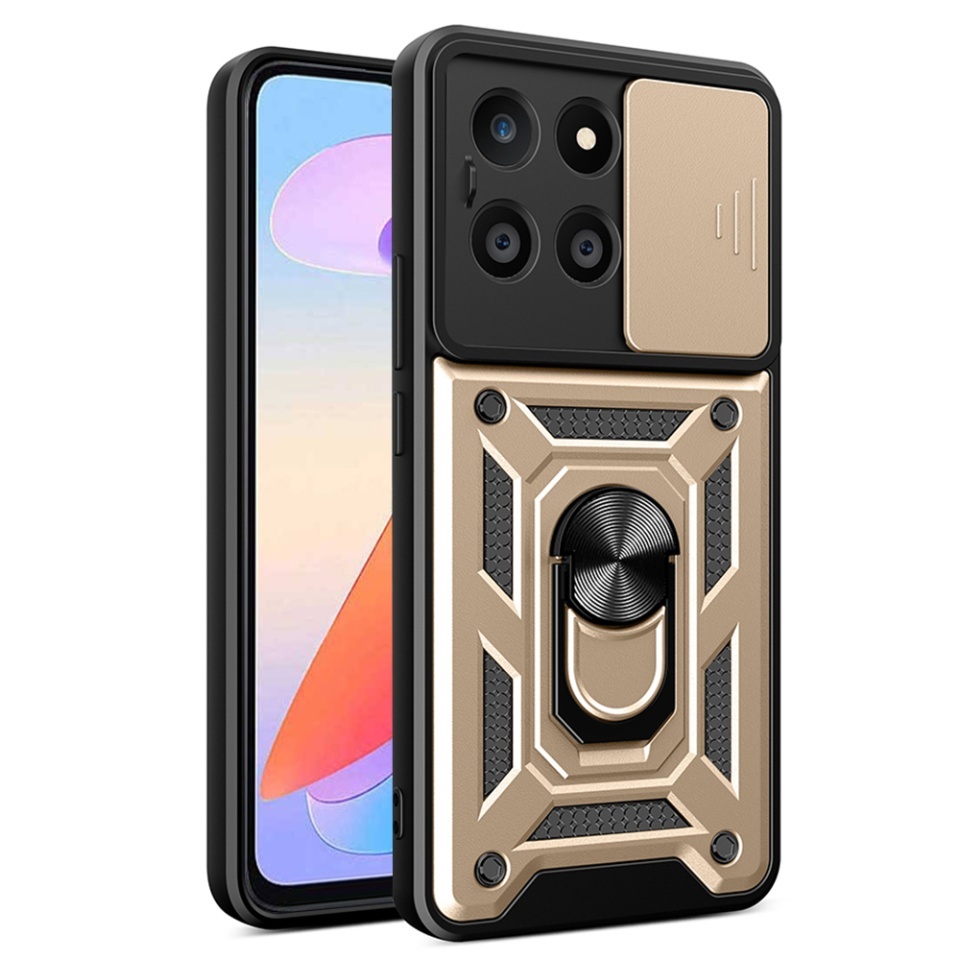 Husa pentru Honor X6a, SKYDDAR INNOVATION, CamShield, Inel magnetic, set cu sticker, Auriu