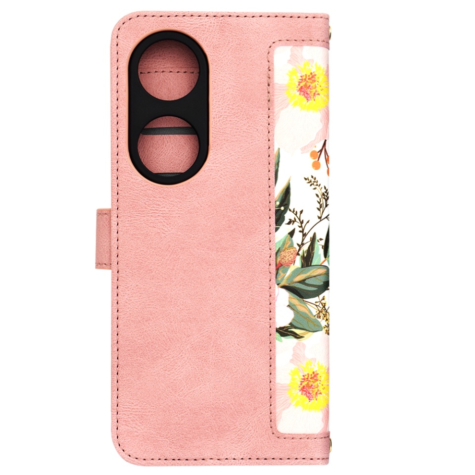 Husa pentru Honor X7b / 90 Smart / X7b 5G din Piele Ecologică cu Design Floral, Protecție 360°, Stand Integrat, Buzunare pentru Carduri, SKDR Floral Wallet - Roz - 3 | YEO