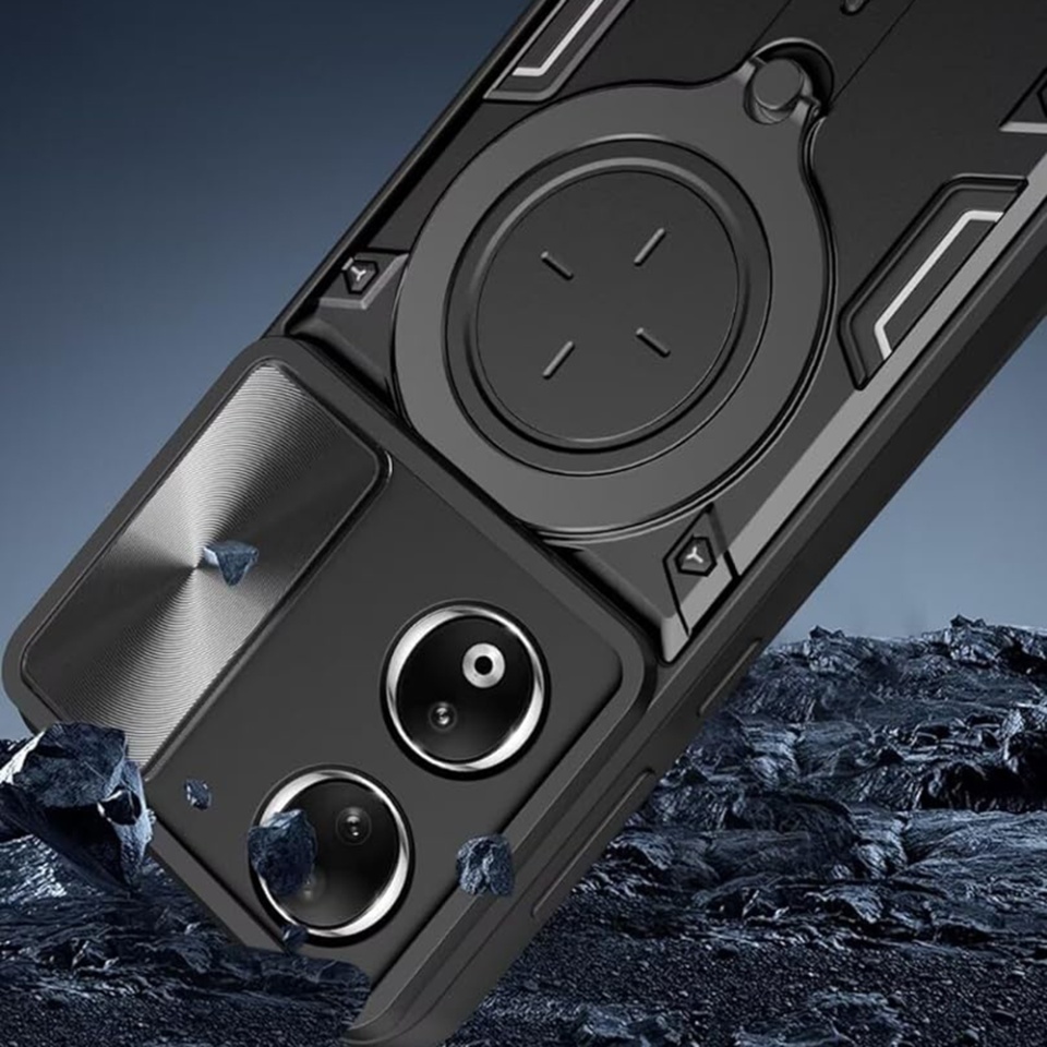 Husa pentru Honor X7b / 90 Smart / X7b 5G, SKYDDAR INNOVATION, CamGuard Pro, Inel Magnetic, Protectie Camera, set cu sticker, Negru - 2 | YEO
