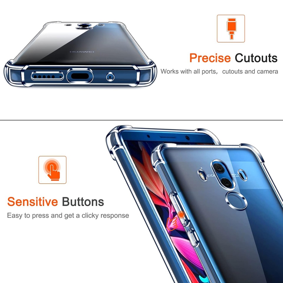 Husa pentru Huawei Mate 10 Pro , SKYDDAR INNOVATION, Shockproof Clear din Silicon Slim, Transparenta, set cu sticker - 3 | YEO