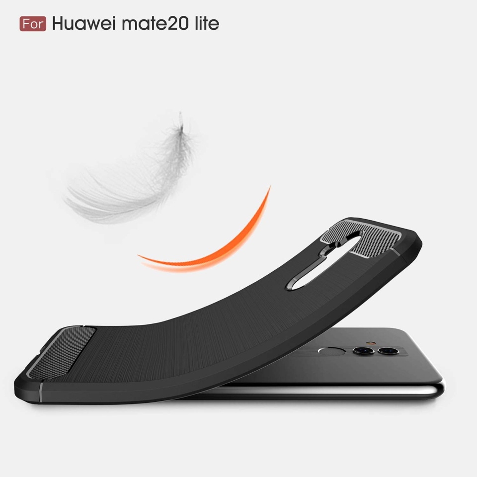 Husa pentru Huawei Mate 20 Lite, SKYDDAR INNOVATION, Carbon Silicone, din Silicon Slim, cu textura Fibra Carbon, set cu sticker, Negru - 2 | YEO