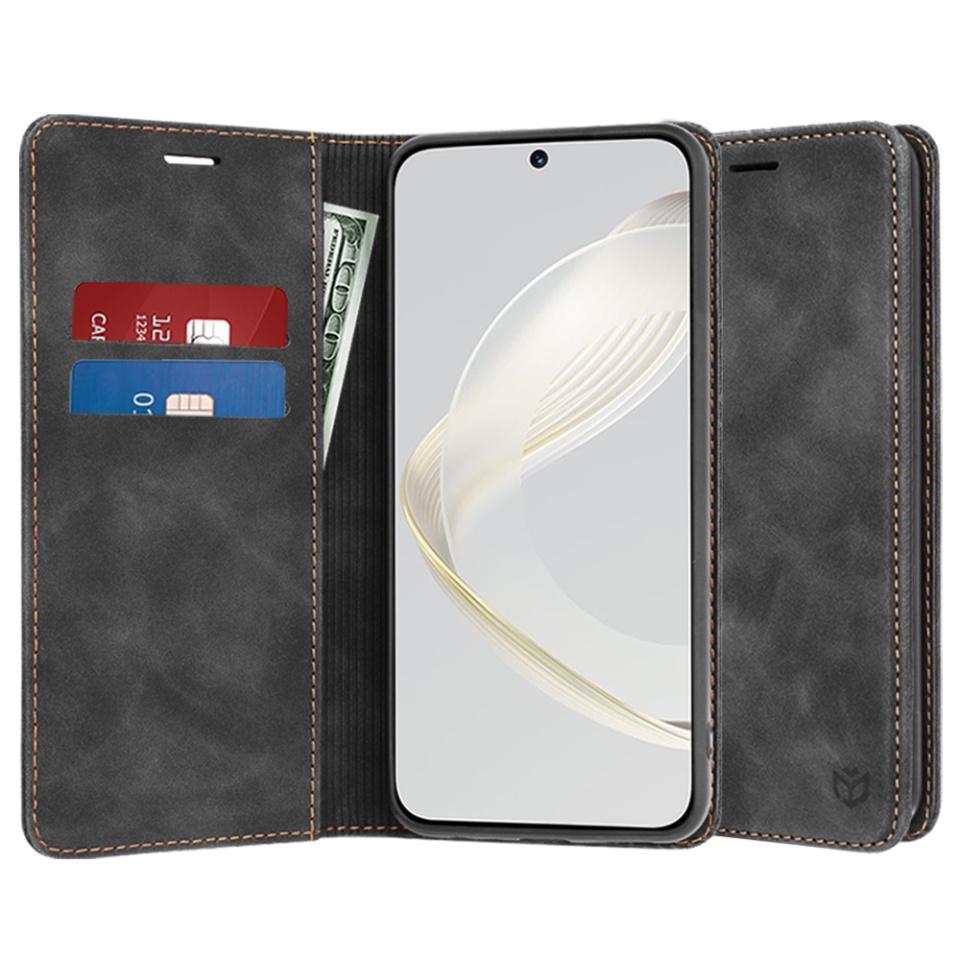 Husa pentru Huawei nova 11 / nova 12s, SKYDDAR INNOVATION, Soft Wallet, tip Carte din piele Eco Premium, cu Portofel Interior, Negru, set cu sticker