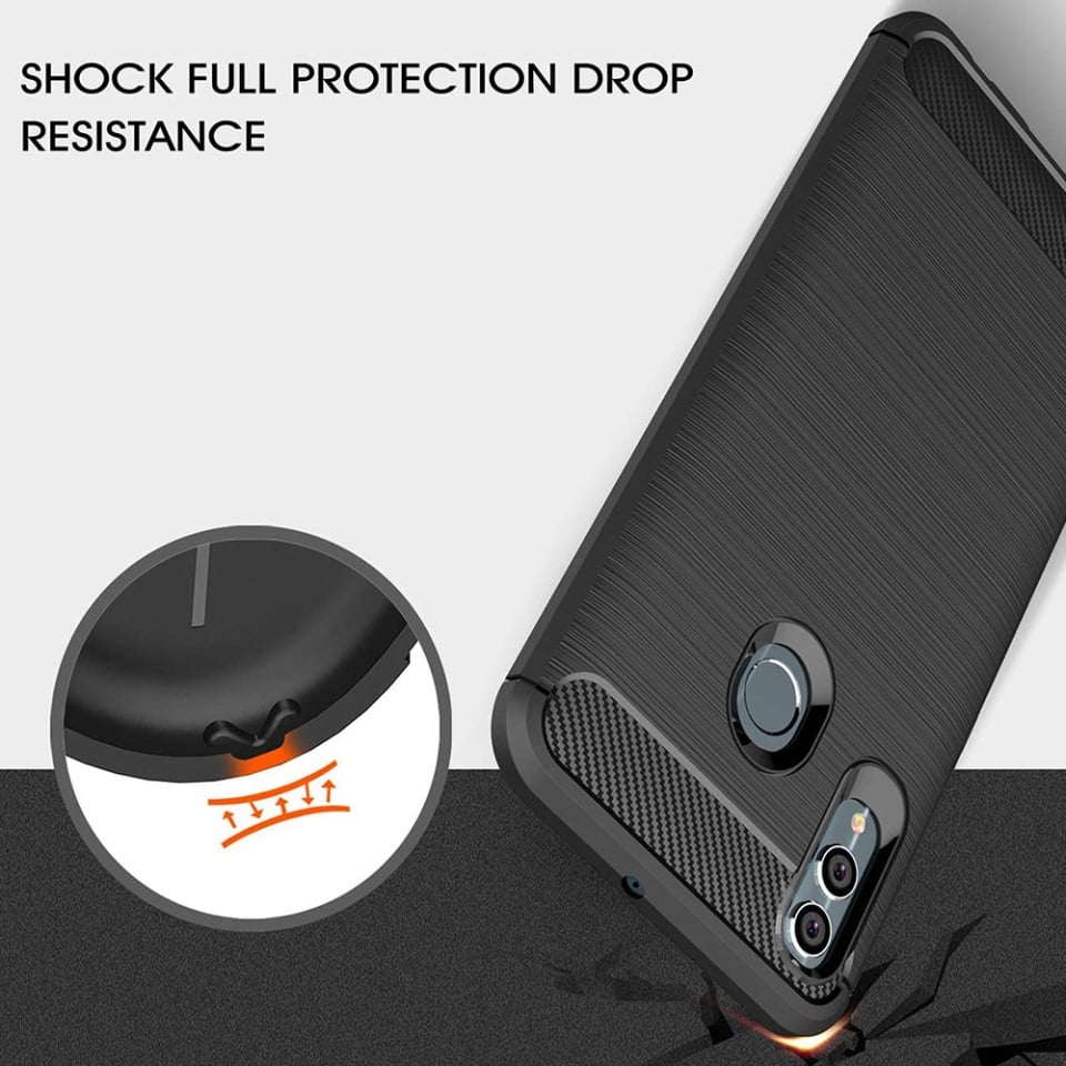 Husa pentru Huawei P Smart 2019 / Honor 10 Lite, SKYDDAR INNOVATION, Carbon Silicone, din Silicon Slim, cu textura Fibra Carbon, set cu sticker, Negru - 2 | YEO