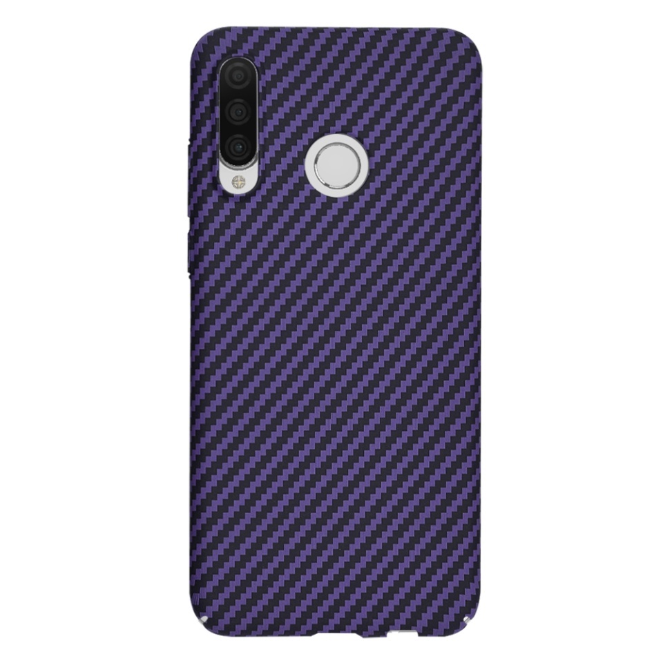 Husa pentru Huawei P30 Lite / P30 Lite New Edition, SKYDDAR INNOVATION, textura carbon, Carbonite FiberShell, set cu sticker, Mov, - 2 | YEO