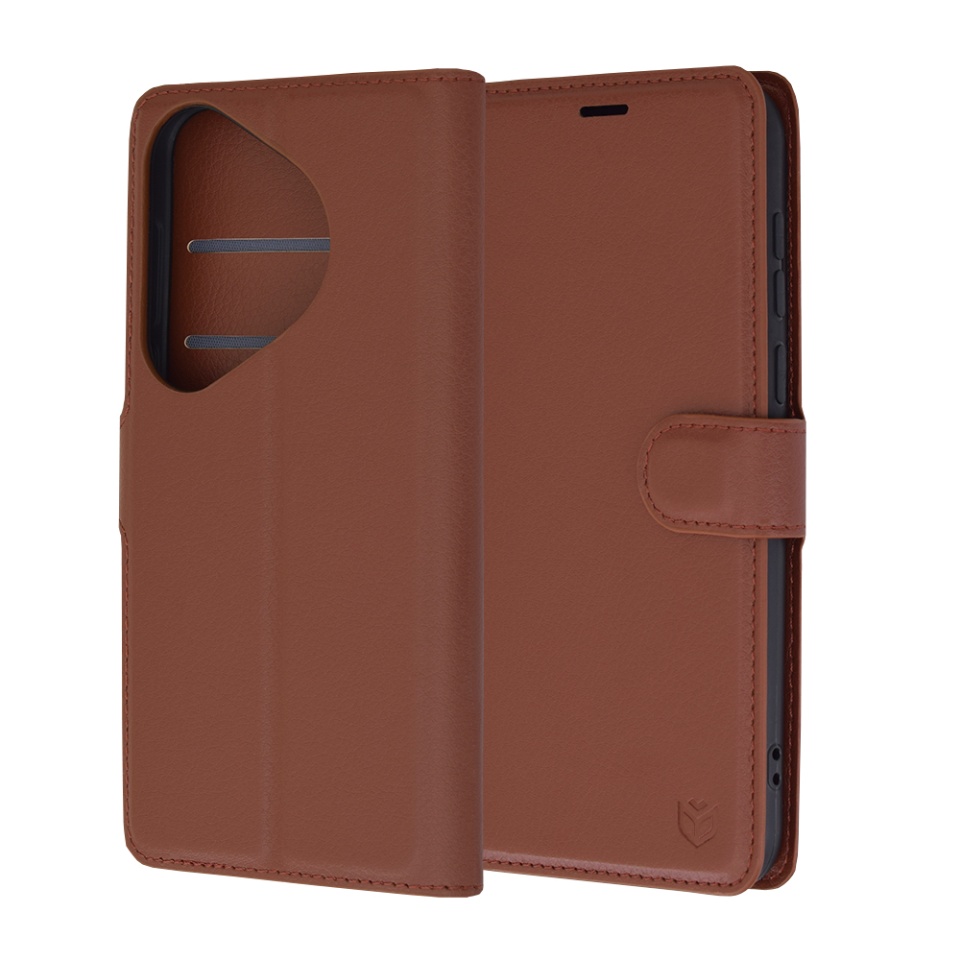 Husa pentru Huawei Pura 70 tip Carte, cu Portofel Interior, Finisaje Premium, SKYDDAR Leather Wallet - Maro
