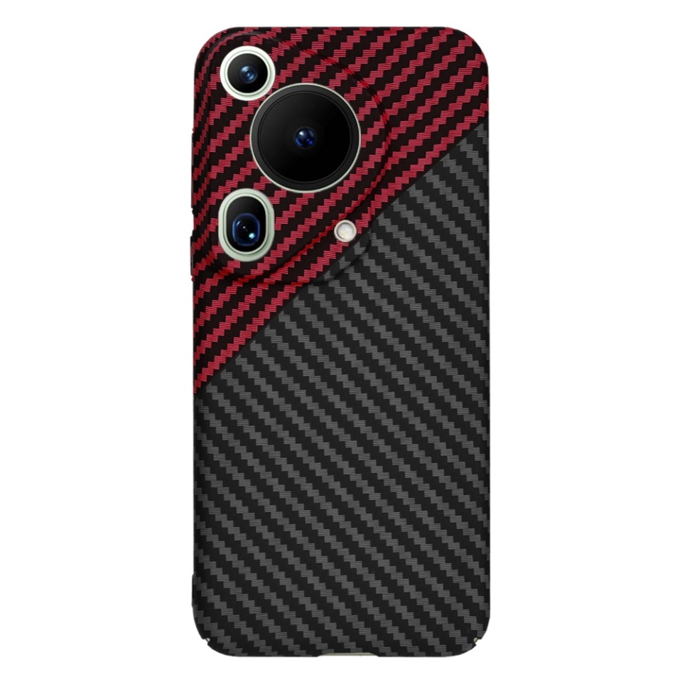 Husa pentru Huawei Pura 70 Ultra, SKYDDAR INNOVATION, textura carbon, Carbonite FiberShell, set cu sticker, Rosu inchis, - 2 | YEO