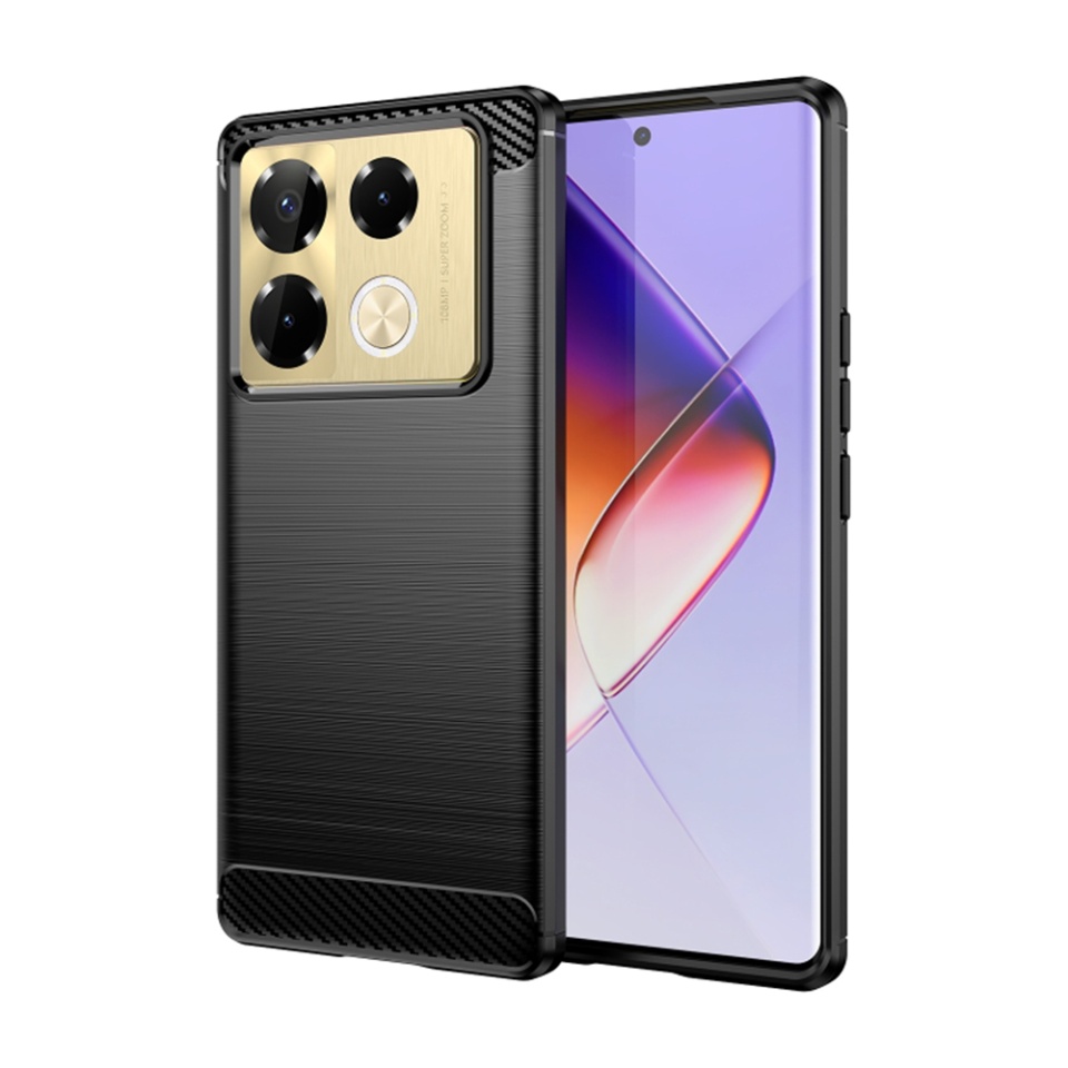 Husa pentru Infinix Note 40 Pro+ din Silicon Premium, Slim, cu textura Fibra Carbon - Negru