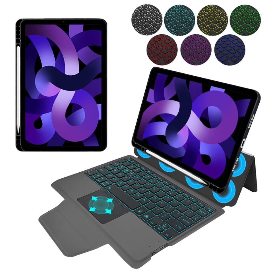 Husa pentru iPad Air 4 (2020)/Air 5 (2022)/Air 11 (2024) cu Tastatura Bluetooth si Protectie 360°, SKDR TabTop Pro - Negru
