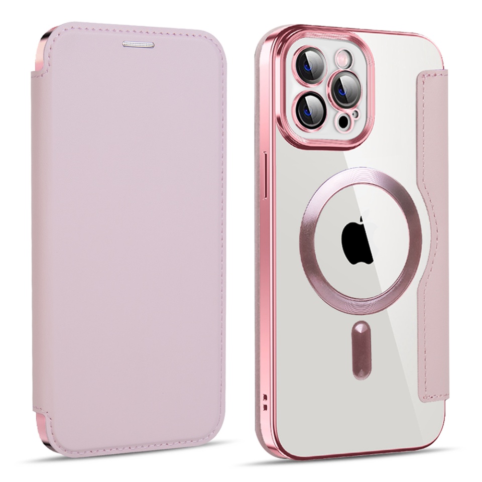 Husa pentru iPhone 11 Pro Max tip carte, SKYDDAR INOVATION, SmartMag Book, Magsafe, RFiD, Suport Carduri, set cu sticker, Roz - 1 | YEO