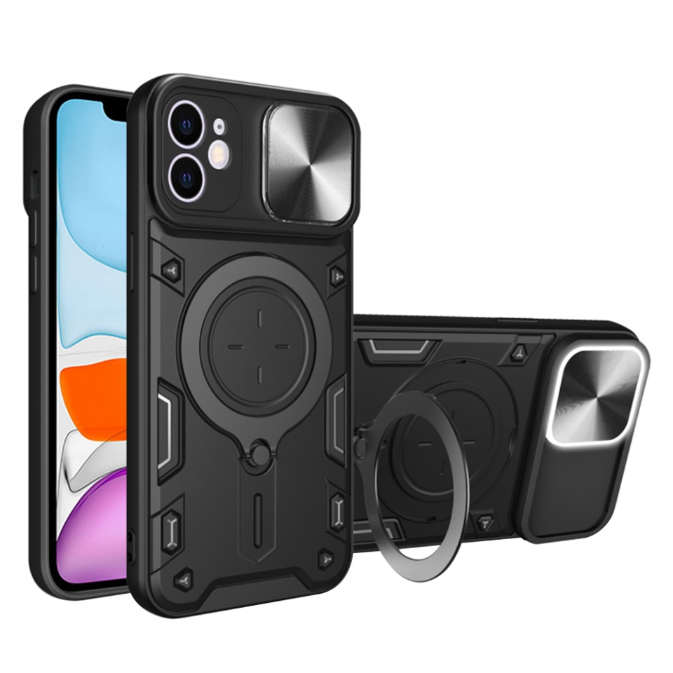 Husa pentru iPhone 11, SKYDDAR INNOVATION, CamGuard Pro, Inel Magnetic, Protectie Camera, set cu sticker, Negru