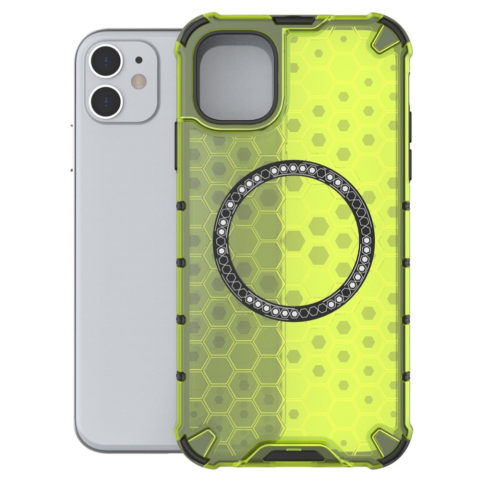 Husa pentru iPhone 11, SKYDDAR INNOVATION, HoneyComb Shield MagSafe, Antisoc, set cu sticker, Verde - 1 | YEO