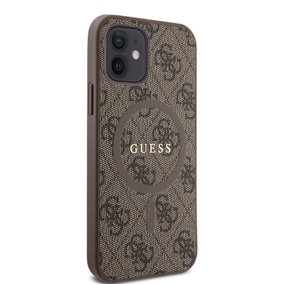 Husa pentru iPhone 12 / 12 Pro, 4G Ring Classic Logo MagSafe, Guess, Maro - 3 | YEO