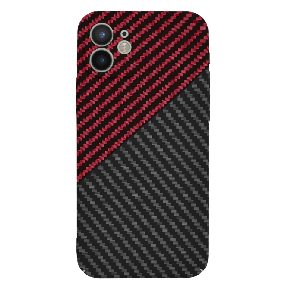 Husa pentru iPhone 12, Finisaj Premium cu Textura de Carbon, Design Elegant, SKDR CarbonFlex - Rosu inchis - 1 | YEO