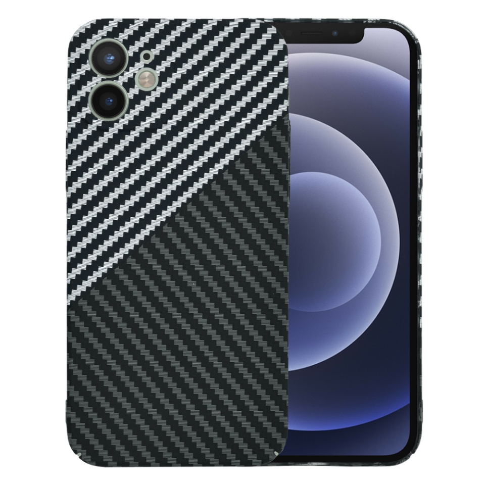 Husa pentru iPhone 12, Finisaj Premium cu Textura de Carbon, Design Elegant, SKDR CarbonFlex - Gri