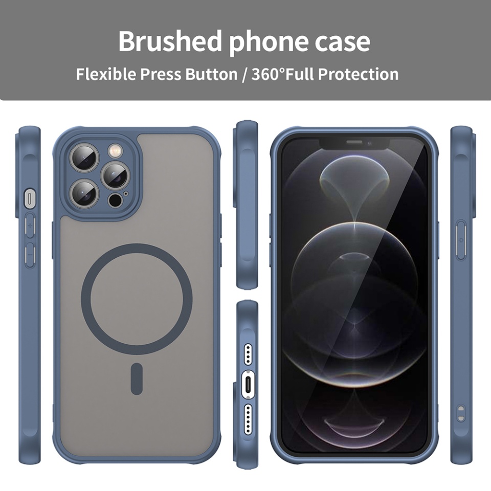 Husa pentru iPhone 12 Pro Max, SKYDDAR INNOVATION, HaloFrost MagSafe II, Antisoc, set cu sticker, Bleumarin - 3 | YEO