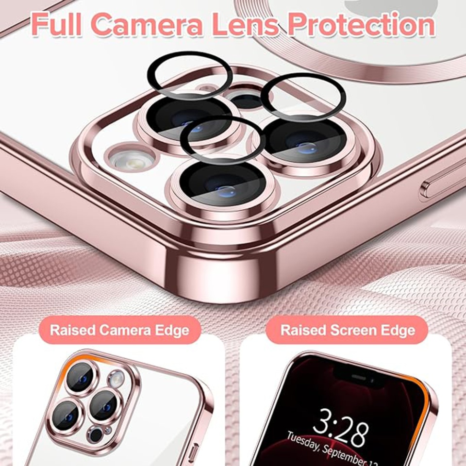 Husa pentru iPhone 12 Pro Max, SKYDDAR INNOVATION, Luxury Shield Magsafe, Protectie Antisoc, Roz, set cu sticker - 3 | YEO