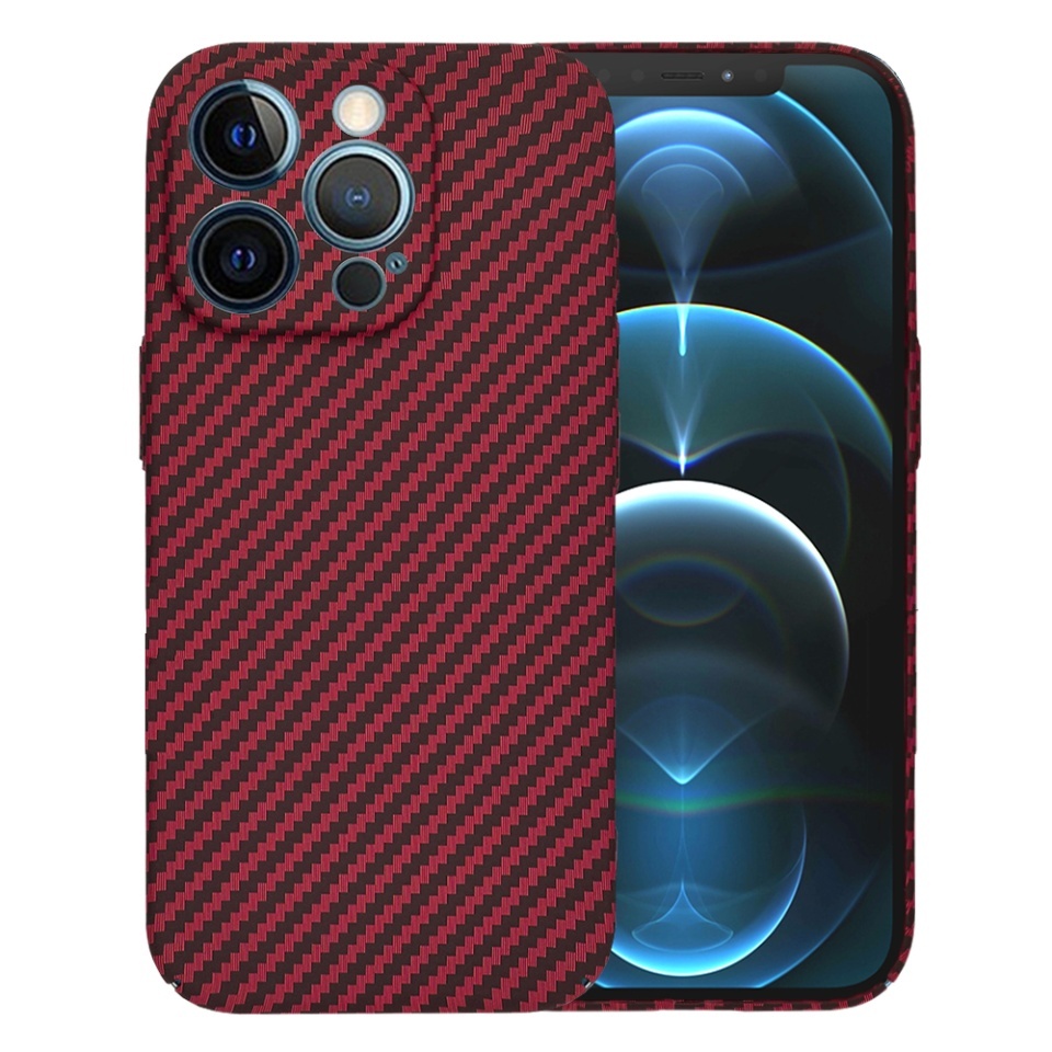 Husa pentru iPhone 12 Pro Max, SKYDDAR INNOVATION, textura carbon, Carbonite FiberShell, set cu sticker, Rosu,