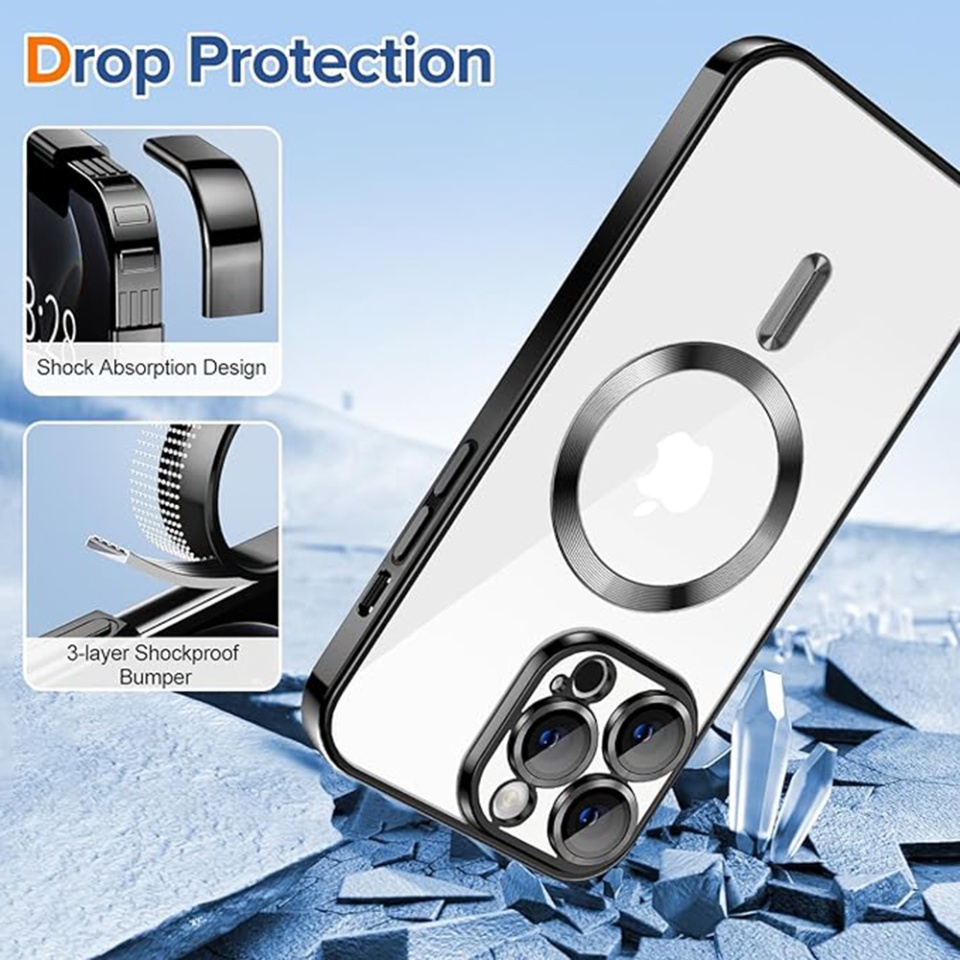 Husa pentru iPhone 12 Pro, SKYDDAR INNOVATION, Luxury Shield Magsafe, Protectie Antisoc, Negru, set cu sticker - 2 | YEO