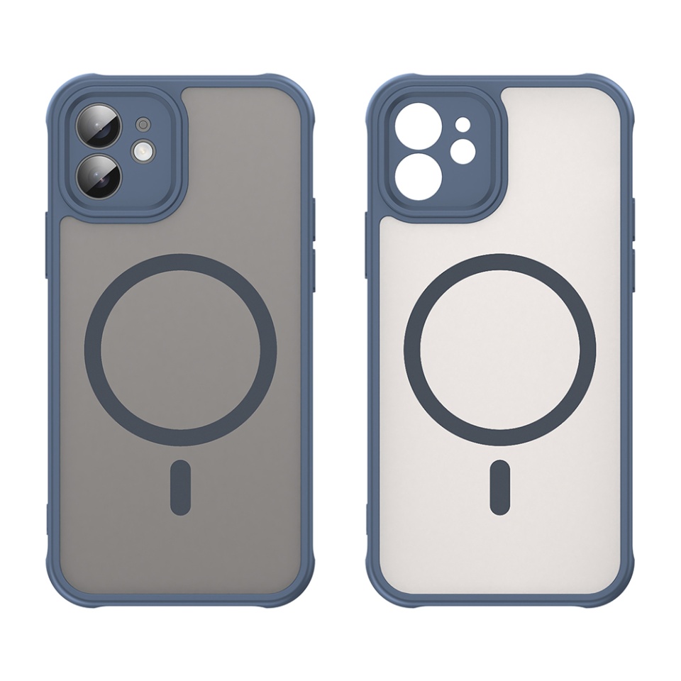 Husa pentru iPhone 12, SKYDDAR INNOVATION, HaloFrost MagSafe II, Antisoc, set cu sticker, Bleumarin - 1 | YEO