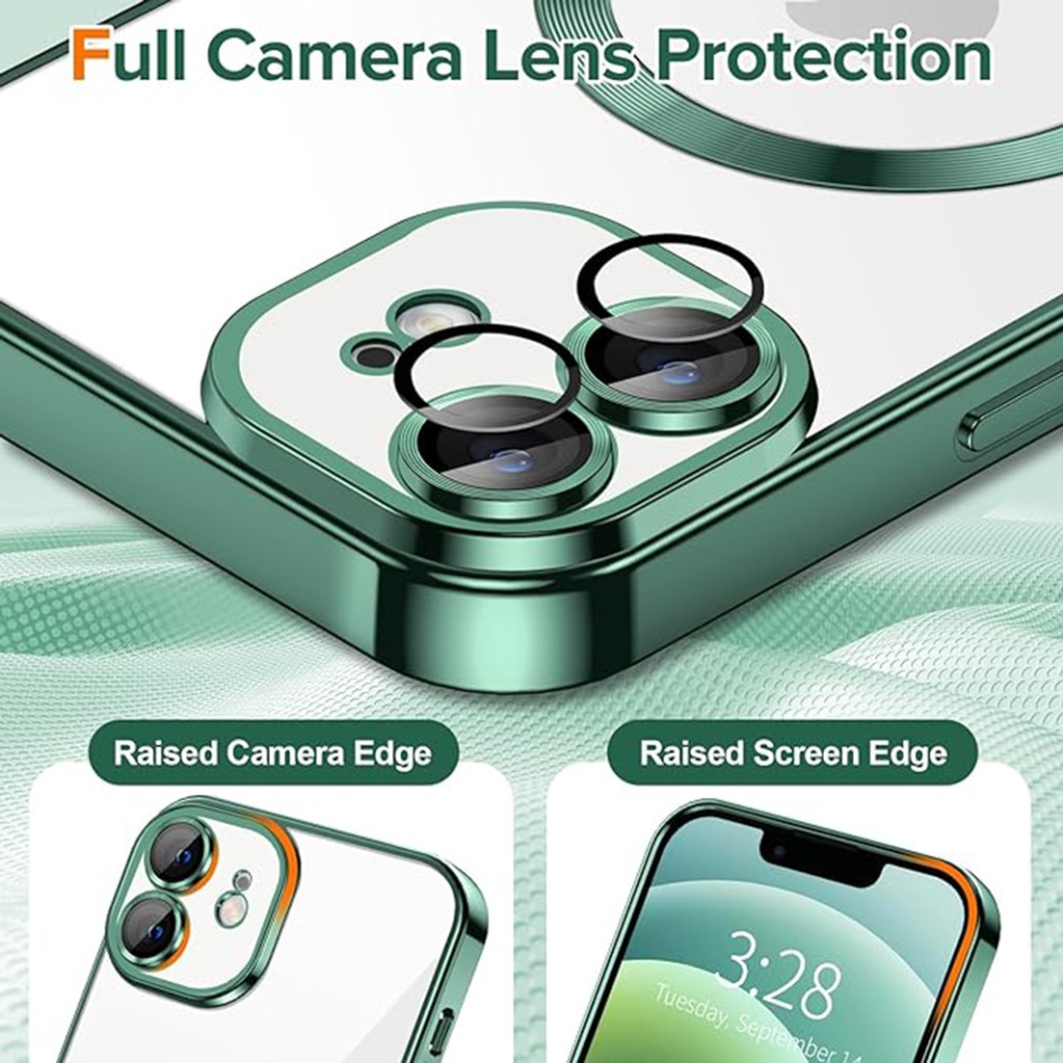 Husa pentru iPhone 12, SKYDDAR INNOVATION, Luxury Shield Magsafe, Protectie Antisoc, Verde inchis, set cu sticker - 3 | YEO