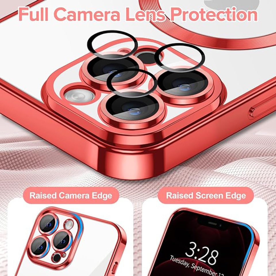 Husa pentru iPhone 12, SKYDDAR INNOVATION, Luxury Shield Magsafe, Protectie Antisoc, Rosu, set cu sticker - 3 | YEO