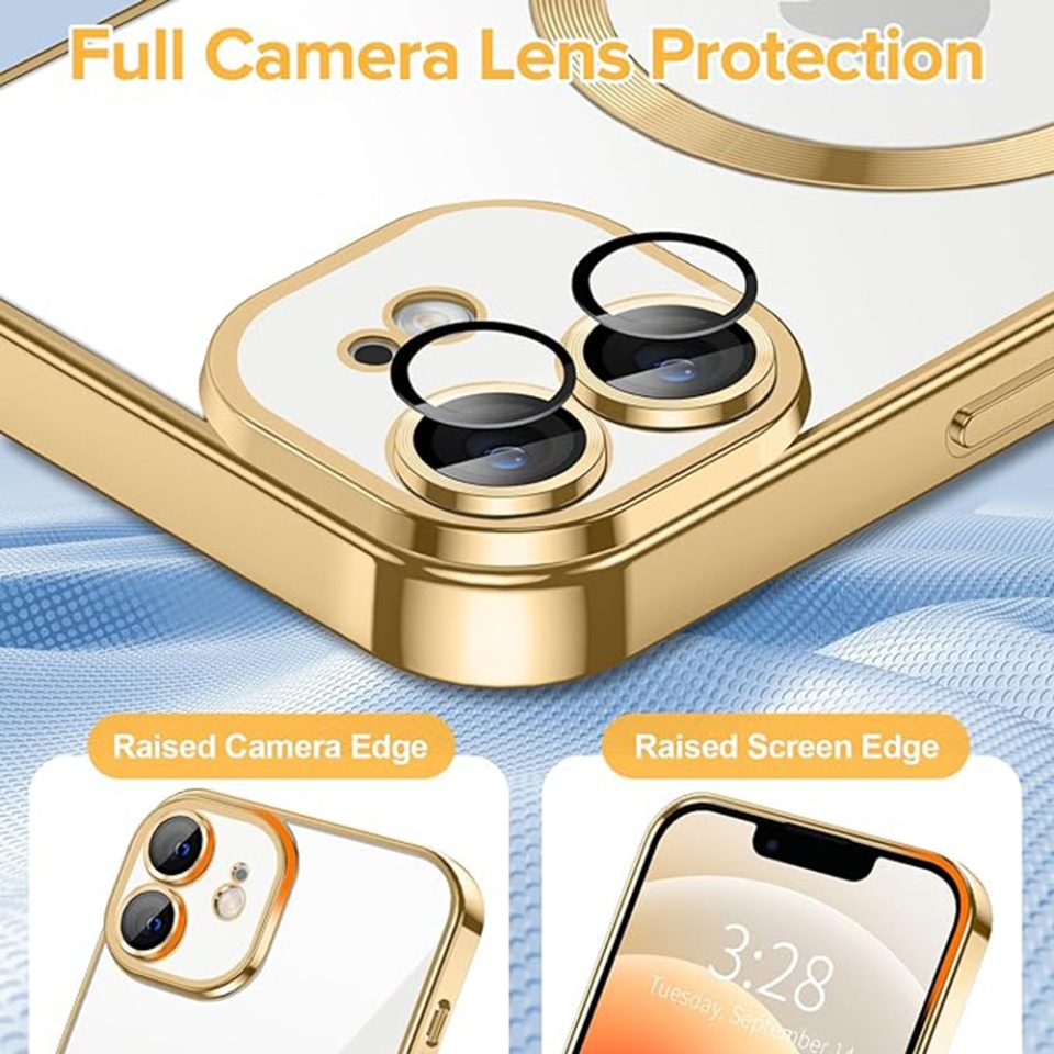 Husa pentru iPhone 12, SKYDDAR INNOVATION, Luxury Shield Magsafe, Protectie Antisoc, Auriu, set cu sticker - 3 | YEO