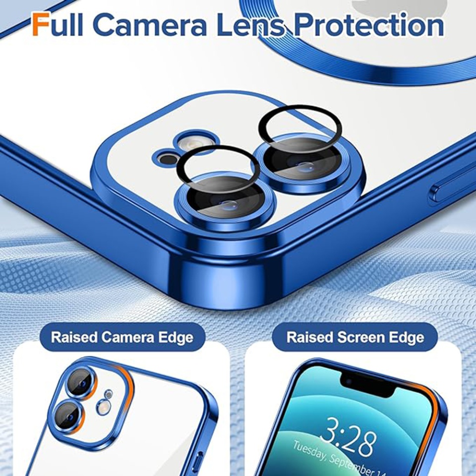 Husa pentru iPhone 12, SKYDDAR INNOVATION, Luxury Shield Magsafe, Protectie Antisoc, Albastru, set cu sticker - 3 | YEO