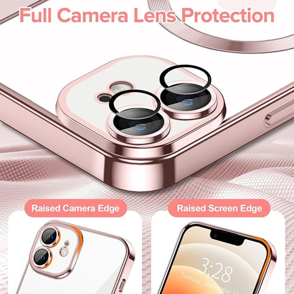 Husa pentru iPhone 12, SKYDDAR INNOVATION, Luxury Shield Magsafe, Protectie Antisoc, Roz, set cu sticker - 3 | YEO