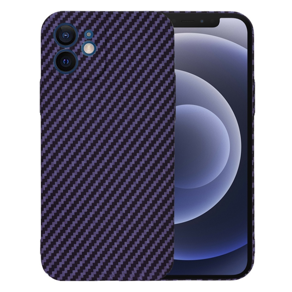 Husa pentru iPhone 12, SKYDDAR INNOVATION, textura carbon, Carbonite FiberShell, set cu sticker, Mov,