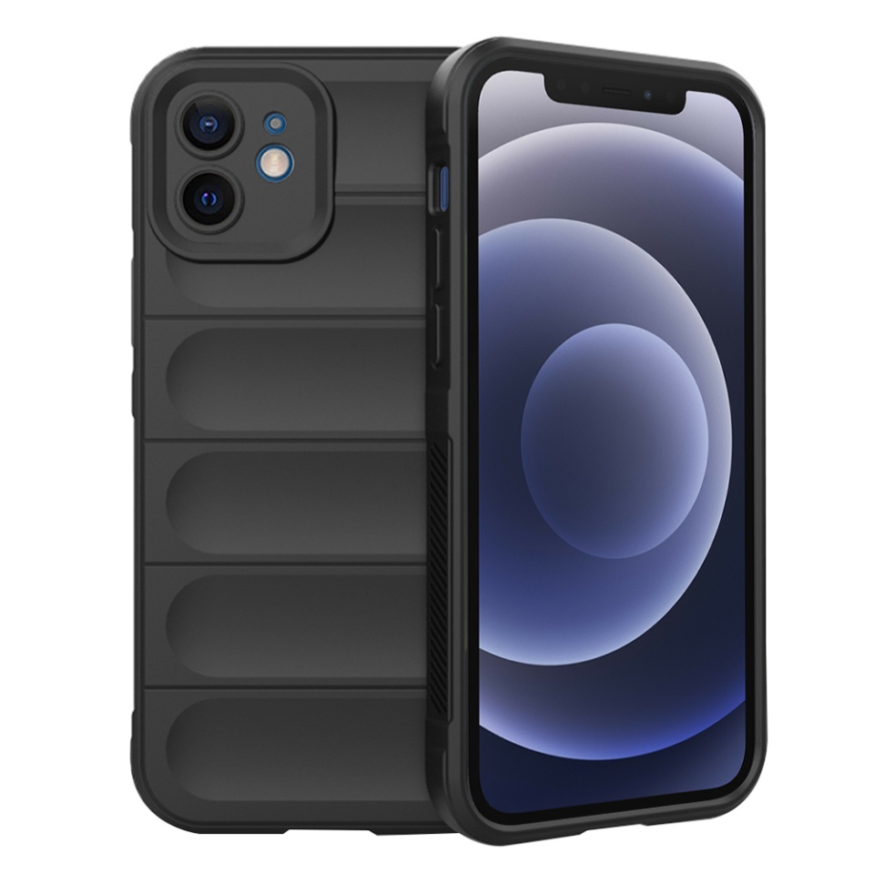 Husa pentru iPhone 12, SKYDDAR INNOVATION, Vogue, din Silicon Mat, Negru, set cu sticker