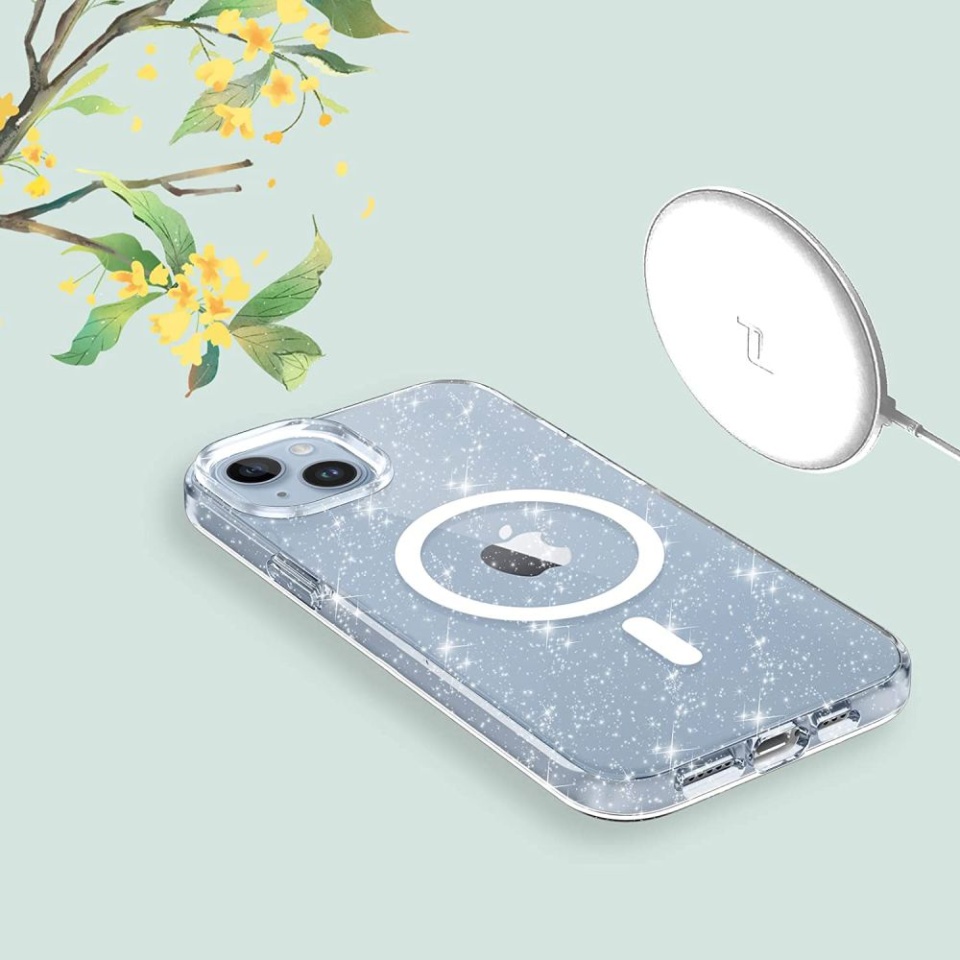 Husa pentru iPhone 13, Magsafe, din Silicon TPU cu Sclipici, Design Elegant si Ultra Subtire, SKDR Shine - Transparenta - 3 | YEO