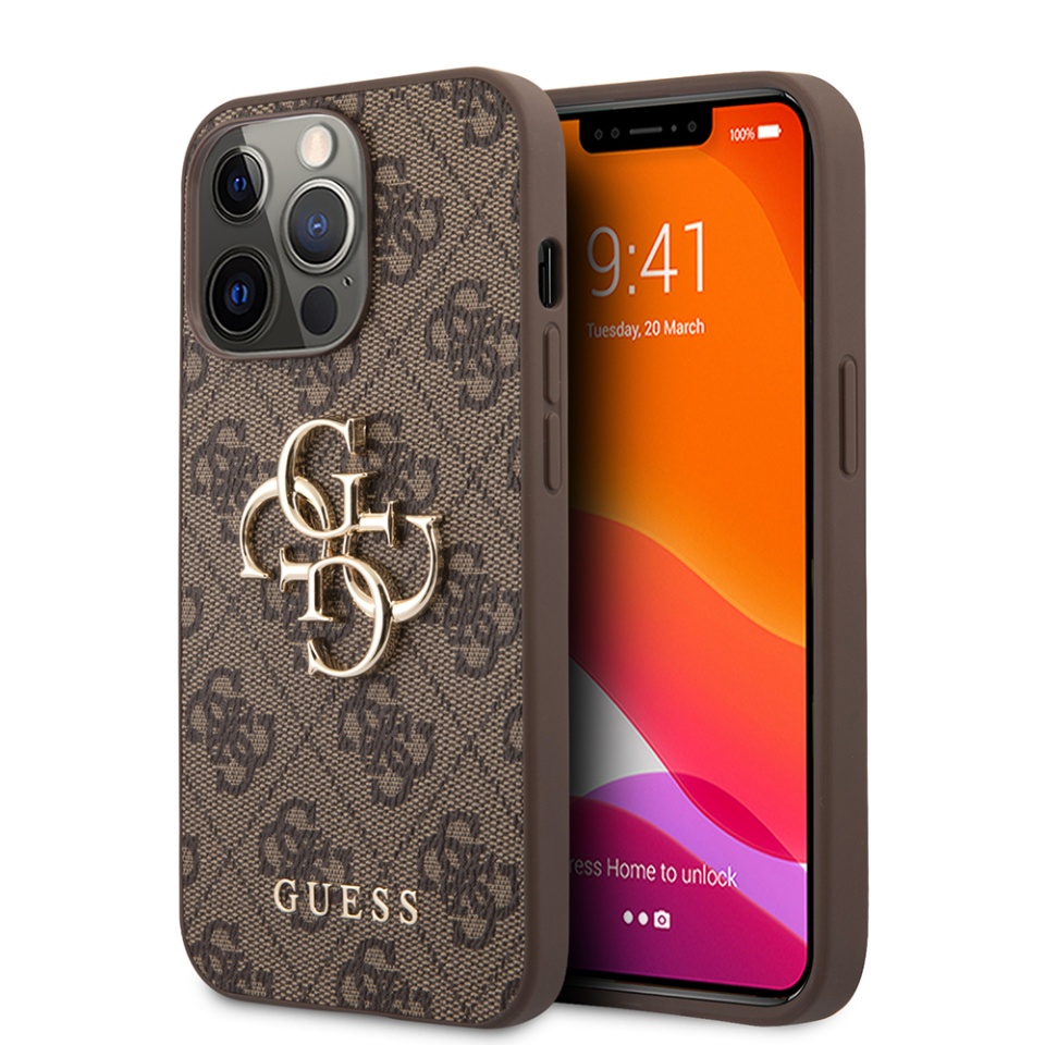 Husa pentru iPhone 13 Pro, Guess Hardcase 4G Big Metal Logo, Protectie Slim, Compatibila, Maro