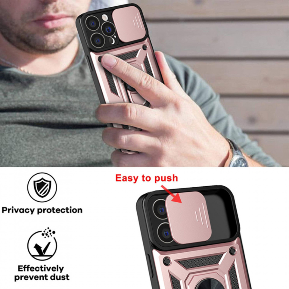 Husa pentru iPhone 13 Pro Max cu inel magnetic si protectie camera Skyddar CamShield - Rose Gold - 2 | YEO