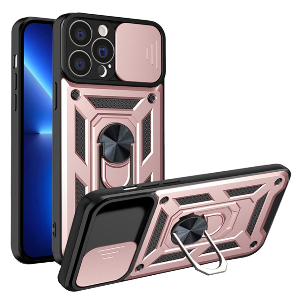 Husa pentru iPhone 13 Pro Max, SKYDDAR INNOVATION, CamShield, Roz, set cu sticker
