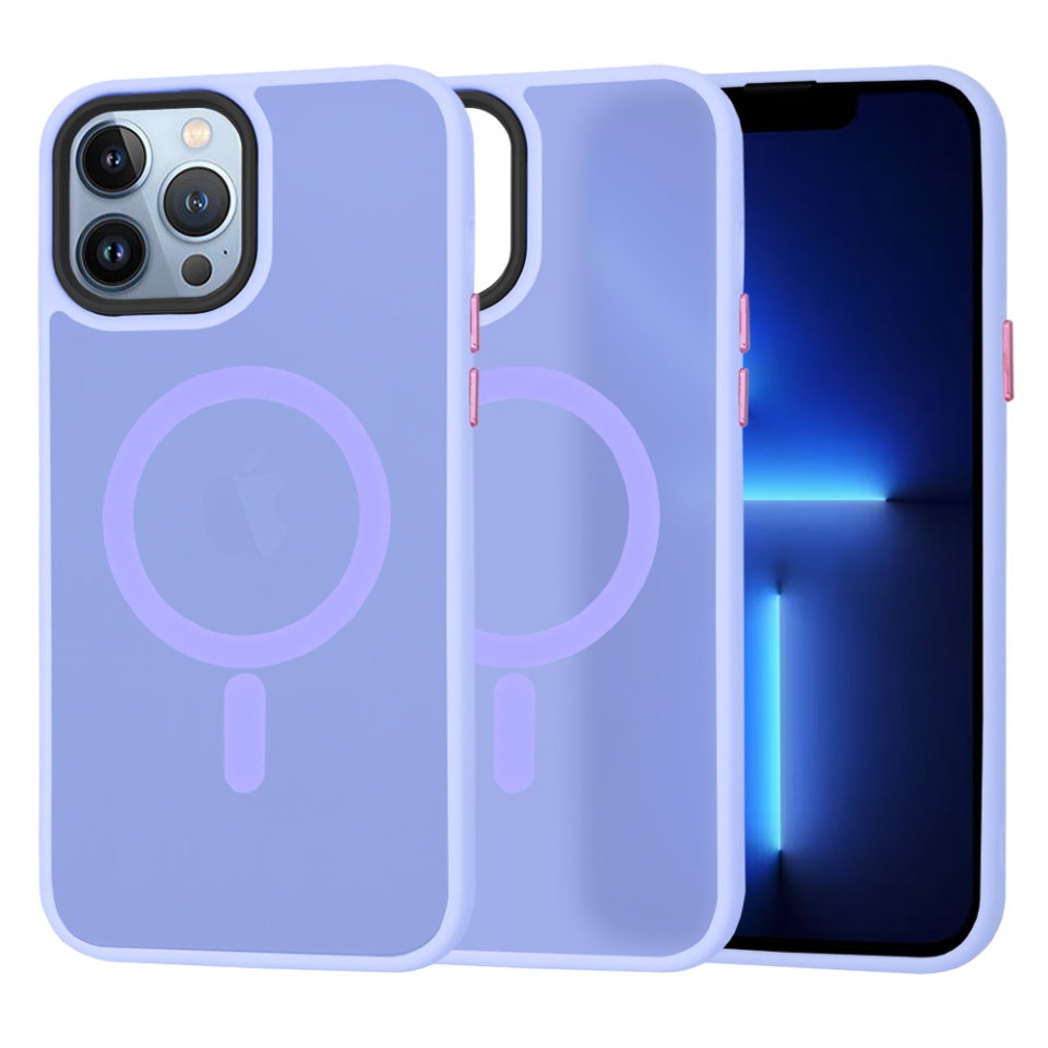 Husa pentru iPhone 13 Pro Max, SKYDDAR INNOVATION, HaloFrost MagSafe, Antisoc, set cu sticker, Mov deschis