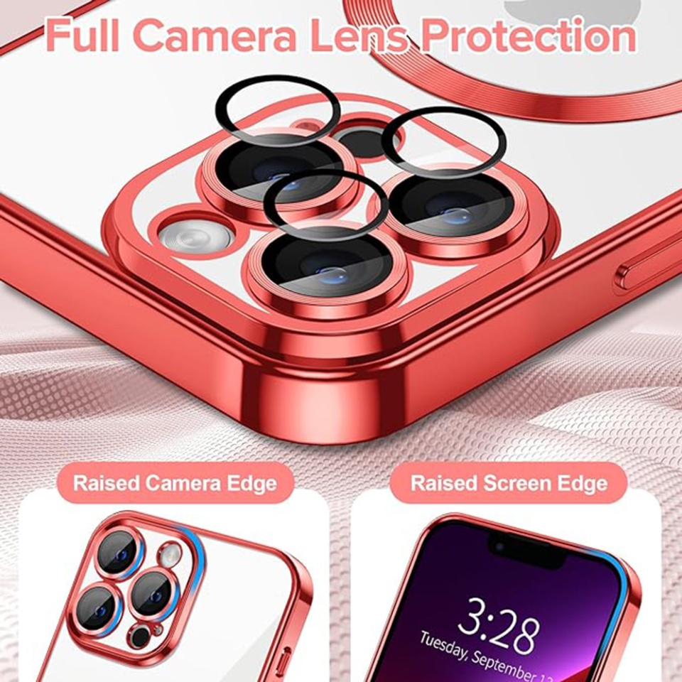 Husa pentru iPhone 13 Pro Max, SKYDDAR INNOVATION, Luxury Shield Magsafe, Protectie Antisoc, Rosu, set cu sticker - 3 | YEO