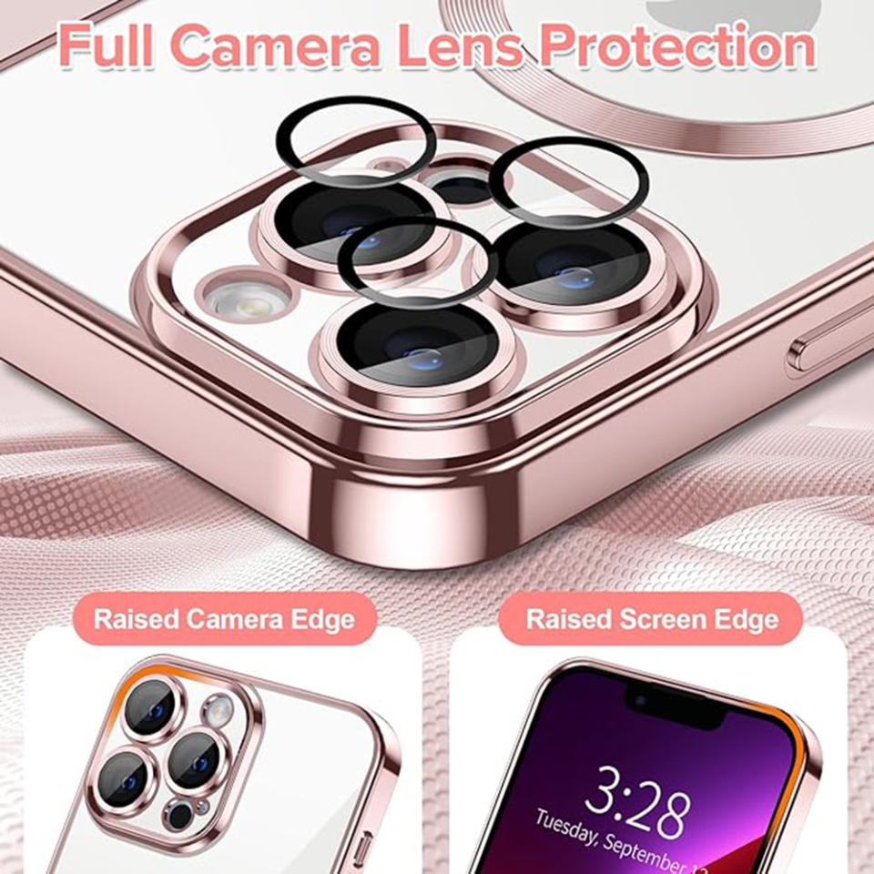 Husa pentru iPhone 13 Pro Max, SKYDDAR INNOVATION, Luxury Shield Magsafe, Protectie Antisoc, Roz, set cu sticker - 3 | YEO