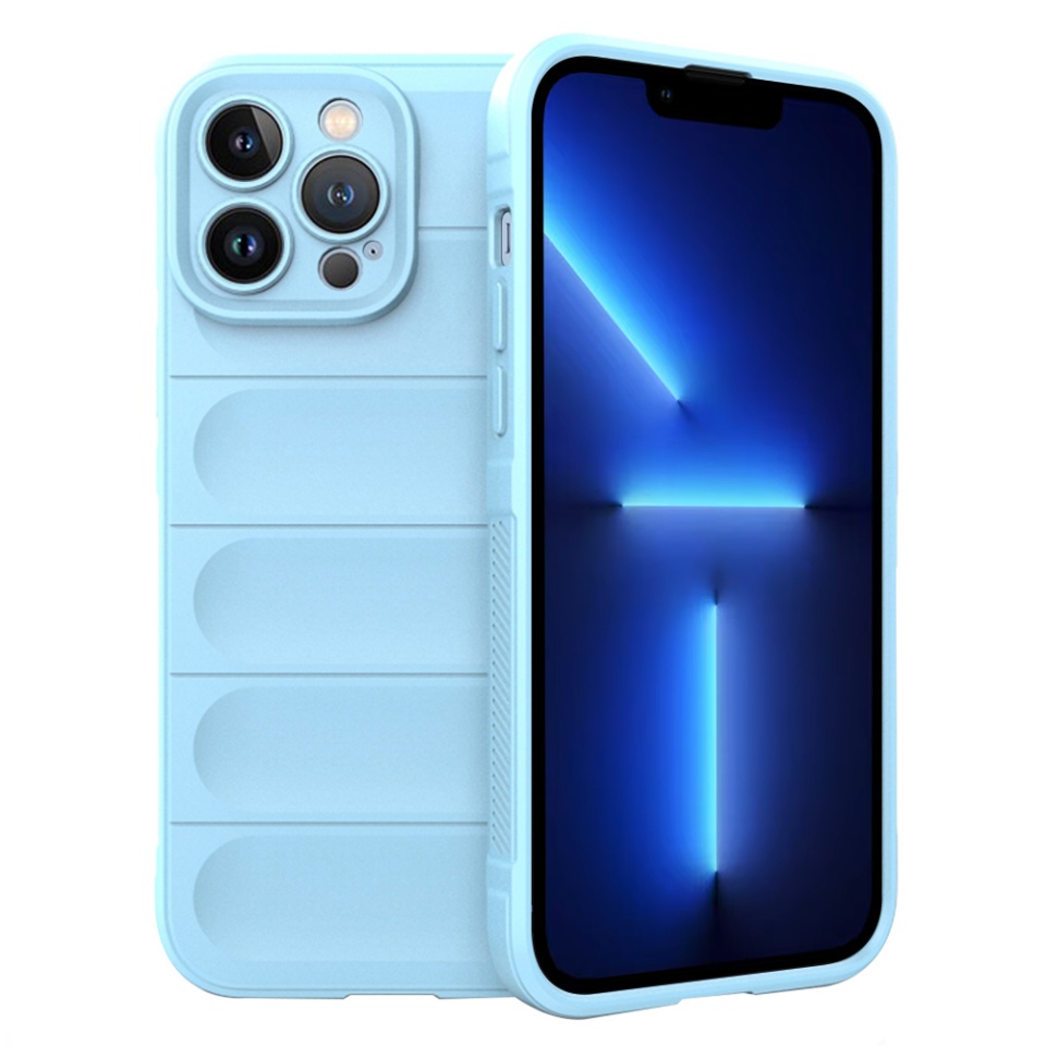 Husa pentru iPhone 13 Pro Max, SKYDDAR INNOVATION, Vogue, din Silicon Mat, Bleu, set cu sticker