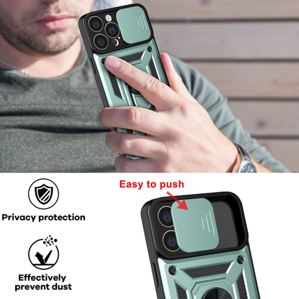 Husa pentru iPhone 13 Pro, SKYDDAR INNOVATION, CamShield, Verde, set cu sticker - 2 | YEO
