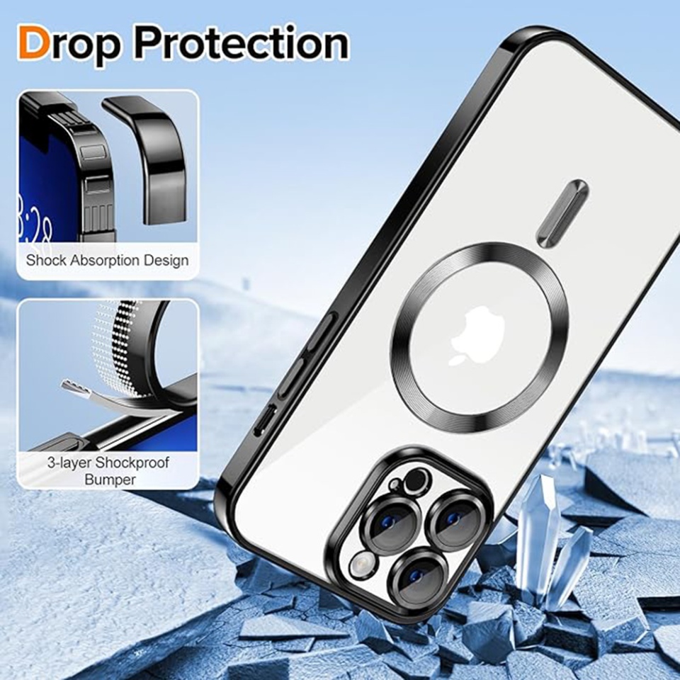 Husa pentru iPhone 13 Pro, SKYDDAR INNOVATION, Luxury Shield Magsafe, Protectie Antisoc, Negru, set cu sticker - 2 | YEO