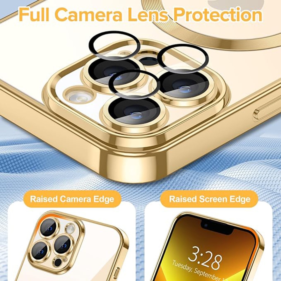 Husa pentru iPhone 13 Pro, SKYDDAR INNOVATION, Luxury Shield Magsafe, Protectie Antisoc, Auriu, set cu sticker - 3 | YEO