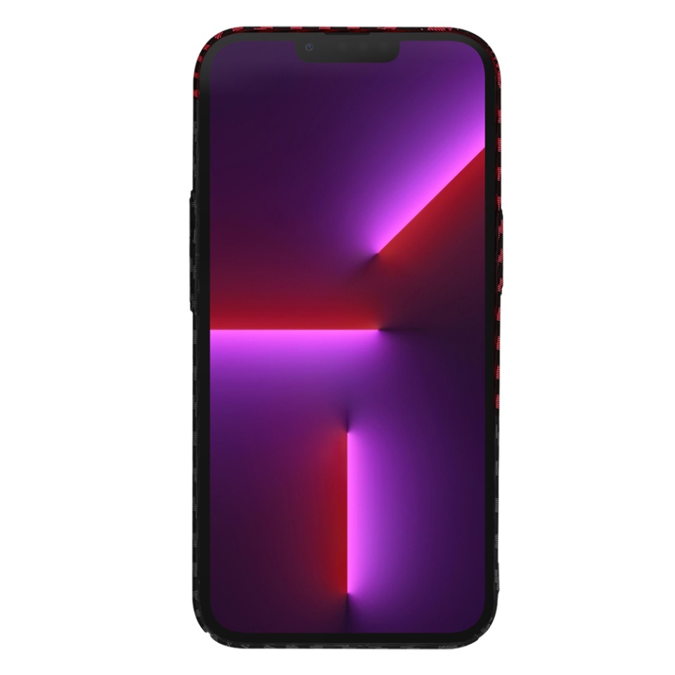 Husa pentru iPhone 13 Pro, SKYDDAR INNOVATION, textura carbon, Carbonite FiberShell, Rosu inchis, set cu sticker - 1 | YEO