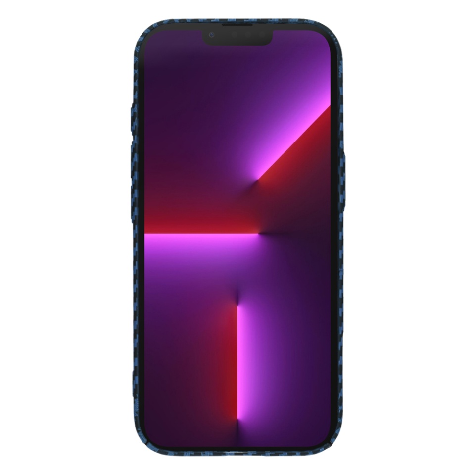 Husa pentru iPhone 13 Pro, SKYDDAR INNOVATION, textura carbon, Carbonite FiberShell, Cyan, set cu sticker - 1 | YEO