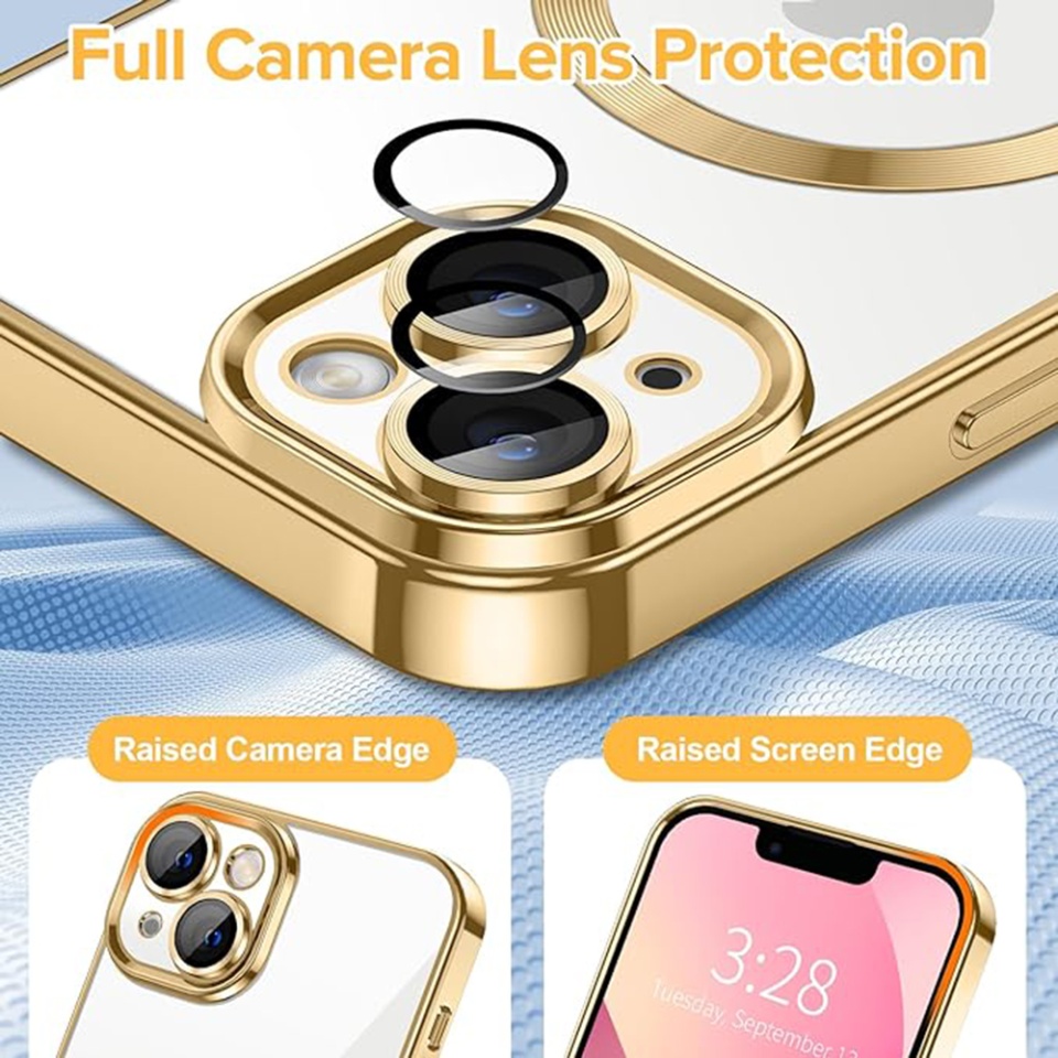 Husa pentru iPhone 13, SKYDDAR INNOVATION, Luxury Shield Magsafe, Protectie Antisoc, Auriu, set cu sticker - 3 | YEO