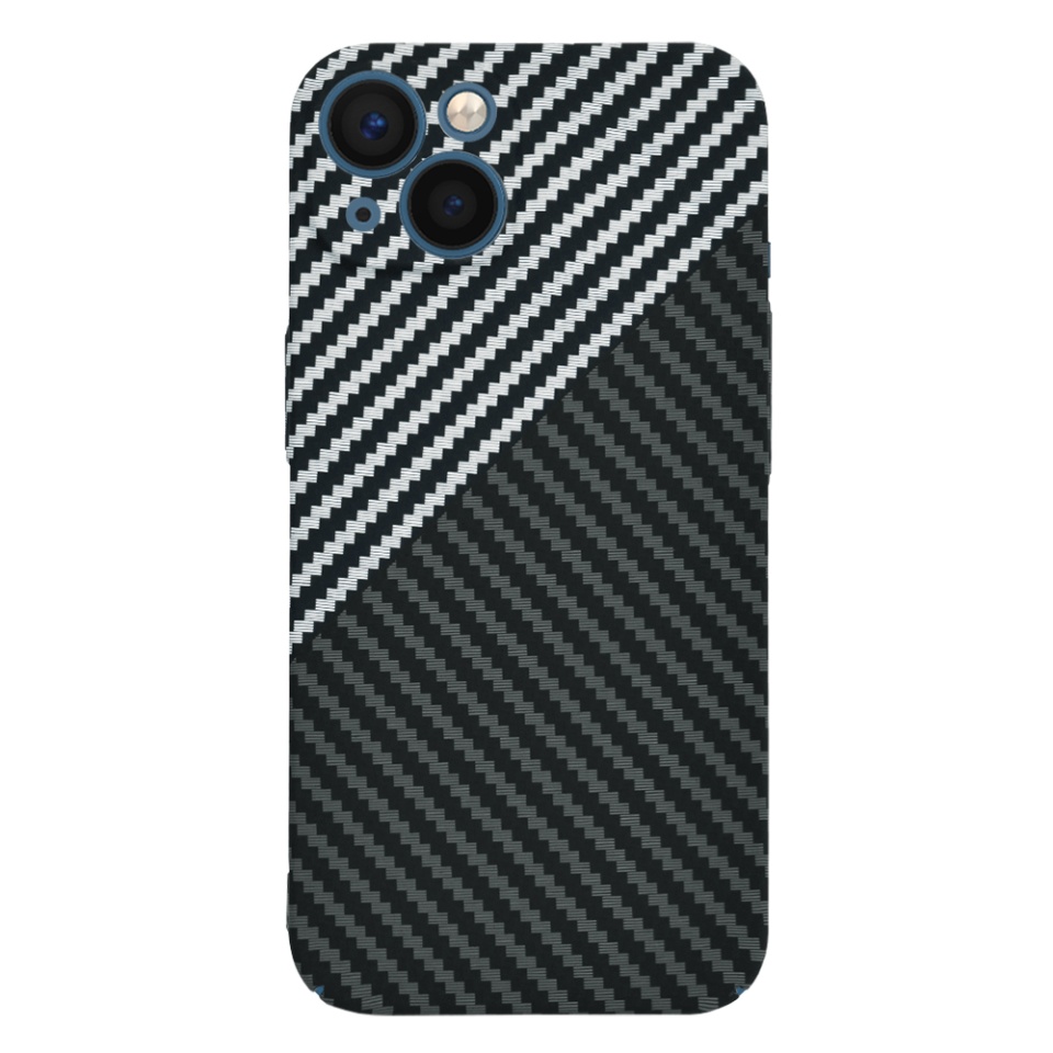 Husa pentru iPhone 13, SKYDDAR INNOVATION, textura carbon, Carbonite FiberShell, Gri, set cu sticker - 1 | YEO