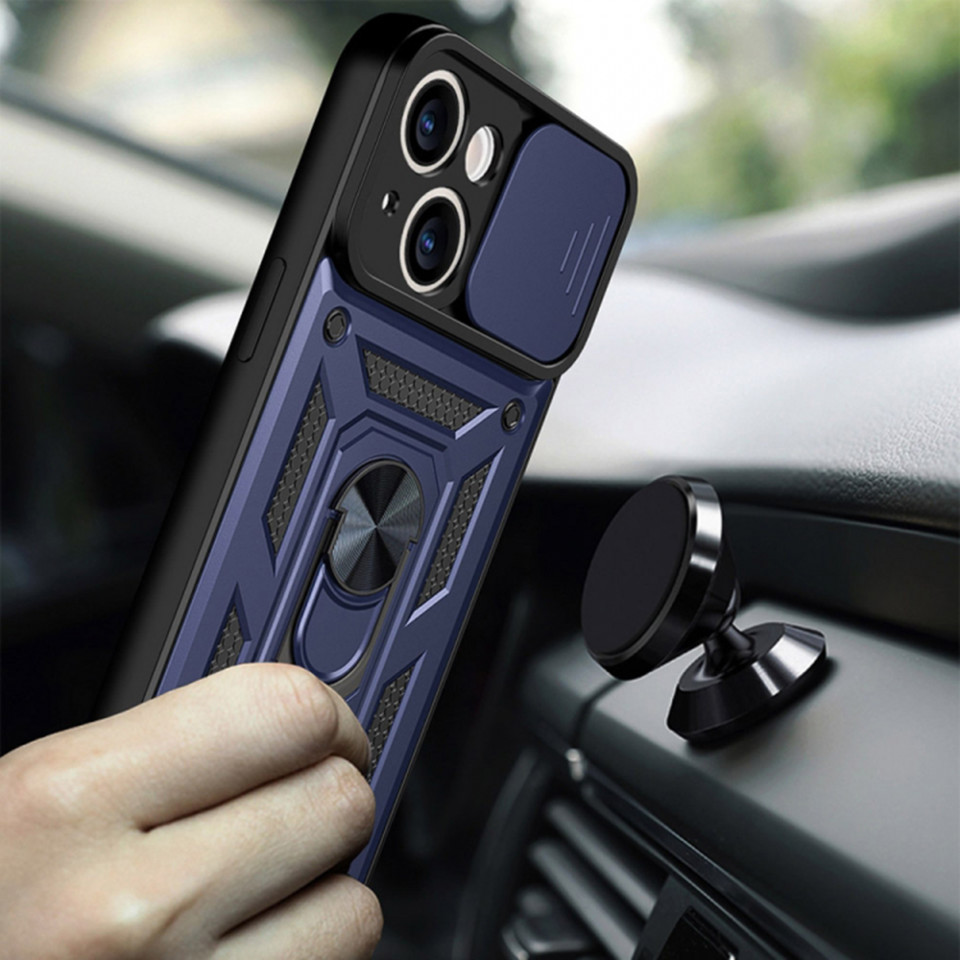 Husa pentru iPhone 14 cu inel magnetic si protectie camera Skyddar CamShield - Albastru - 3 | YEO