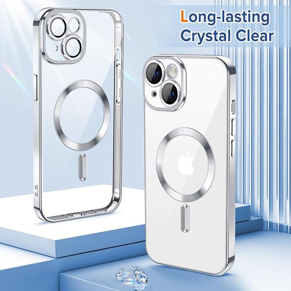 Husa pentru iPhone 14 Plus, SKYDDAR INNOVATION, Luxury Shield Magsafe, Protectie Antisoc, Argintiu, set cu sticker - 1 | YEO