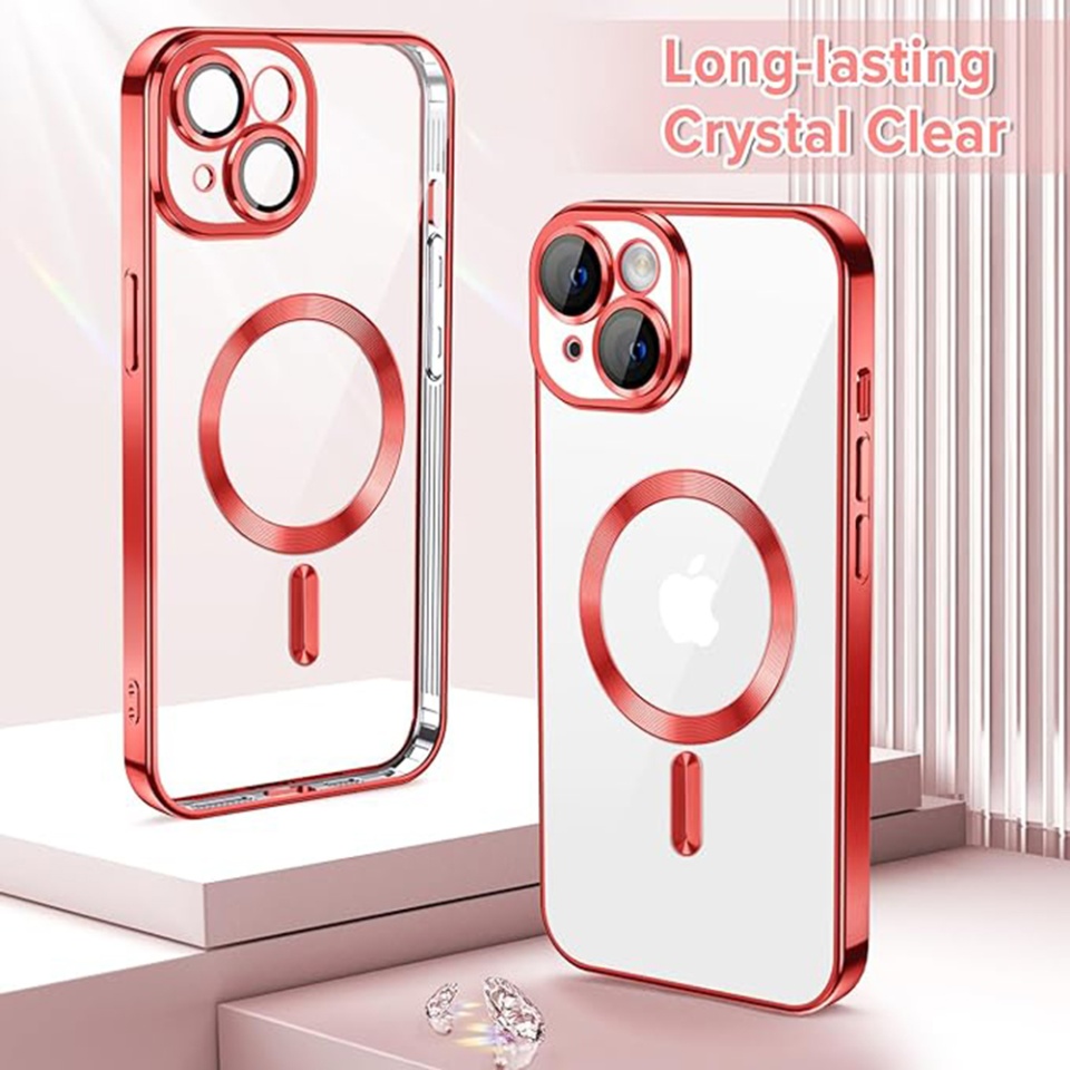 Husa pentru iPhone 14 Plus, SKYDDAR INNOVATION, Luxury Shield Magsafe, Protectie Antisoc, Rosu, set cu sticker - 1 | YEO